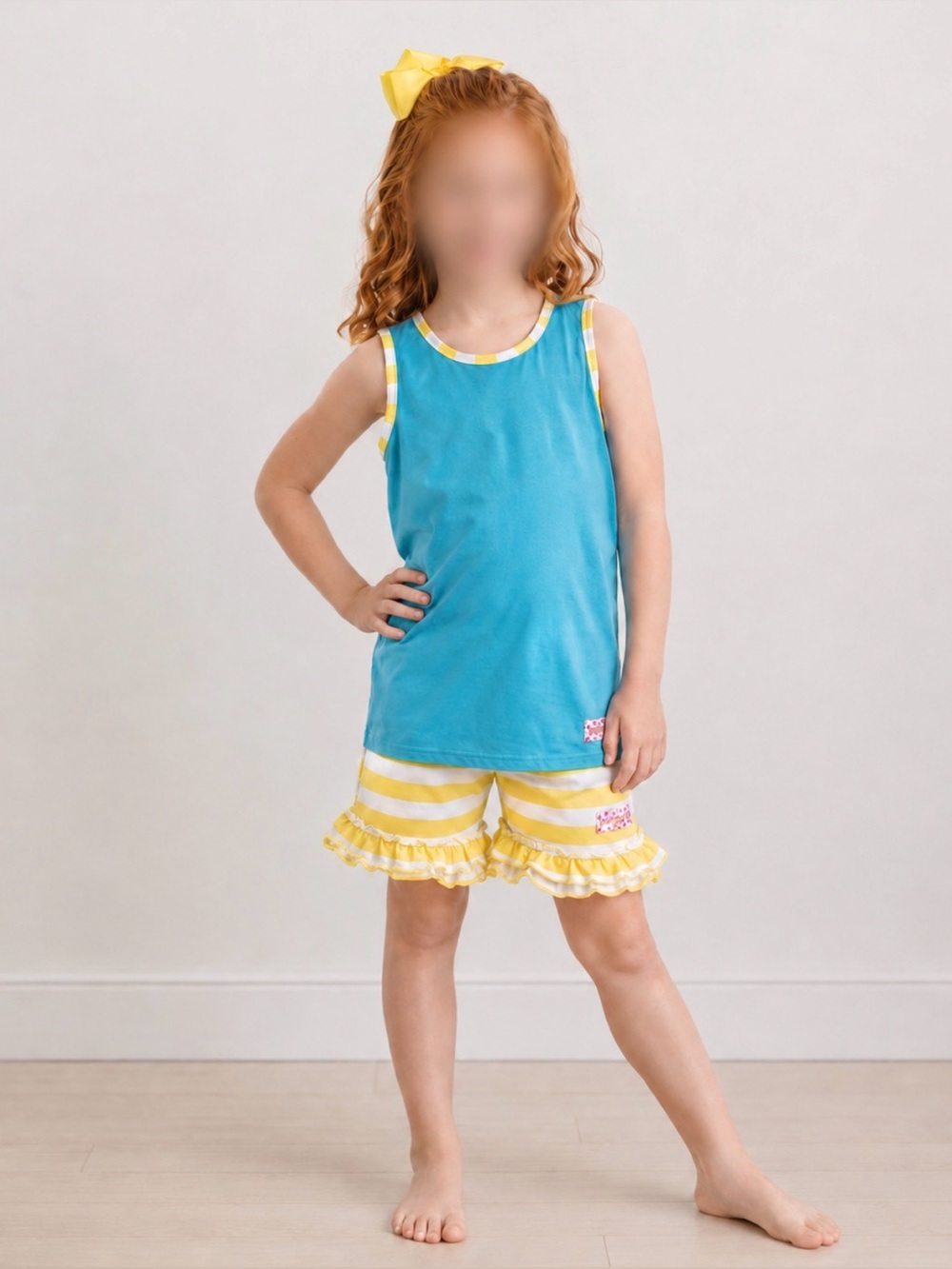 Ruffle Girl Blue & Yellow/White Ruffle Shortie Set